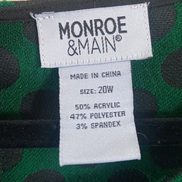 Monroe & Main Dress Black & Green Polka Dot Midi Short Sleeve Plus 20W Knit - Picture 3 of 5